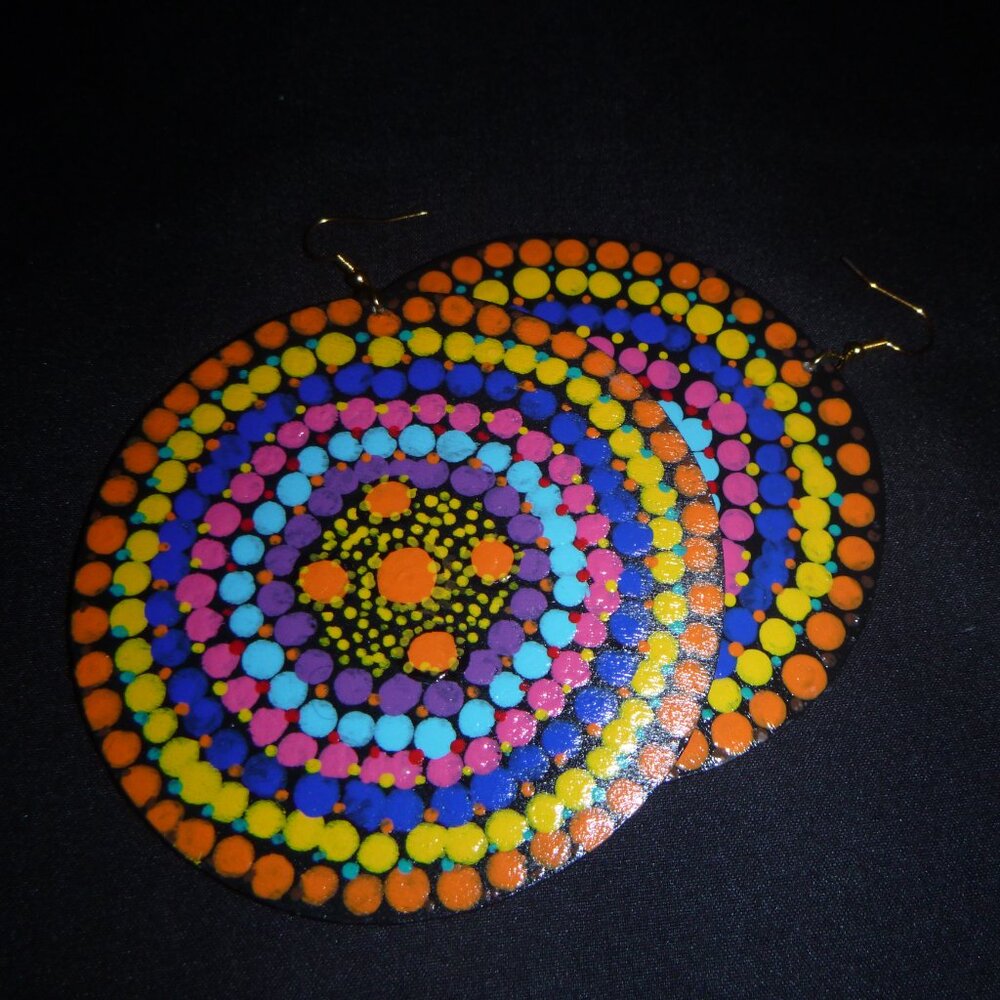 Mandala Afrocentric Earrings / Handcrafted Earrings / Wooden Earrings (Orange)